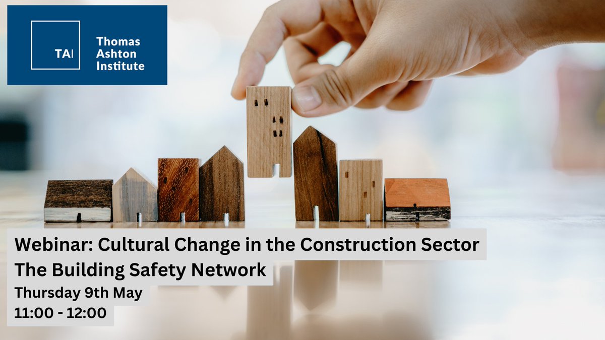Thomas Ashton Institute for Risk & Regulation (@ashtoninstitute) on Twitter photo Drawing from anthropological theory & organisational studies, this Building Safety Network webinar addresses the need for cultural transformation within the UK construction industry that prioritises safety, transparency, and resident engagement.
Register: bit.ly/3JfUG7H Drawing from anthropological theory & organisational studies, this Building Safety Network webinar addresses the need for cultural transformation within the UK construction industry that prioritises safety, transparency, and resident engagement.
Register: bit.ly/3JfUG7H