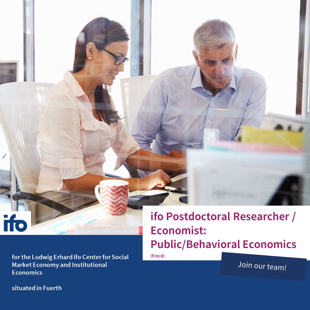 📢Ready for your journey in the field of economic research? 🥳#ifoFuerth is looking for a Postdoctoral Researcher/Economist (f/m/d) joining the team for up to six years. Possible research areas are public or behavioral economics. Interested?👉ifomue.pi-asp.de/bewerber-web/?…