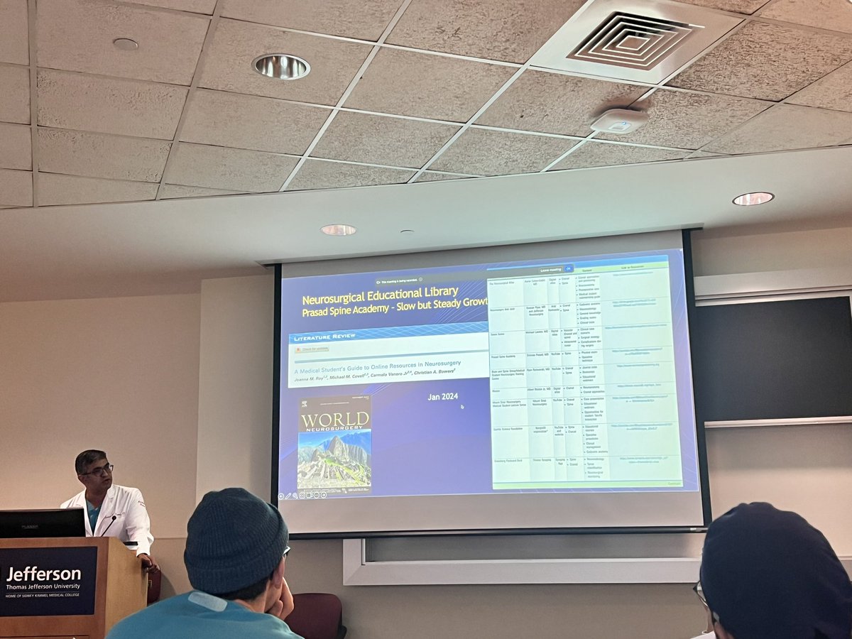 It was great hearing the story behind the growth of Prasad Spine Academy at grand rounds today @TJUHNeurosurg Thank you, @sprasadmd for sharing our article @BowersNsgyLab @bowersbrainsurg