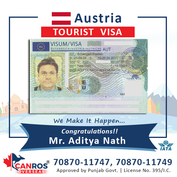 #congratulations to Mr. Aditya Nath on getting #austria #touristvisa 
For Free Profile Assessment and Consultation Call Now:

70870-11747, 70870-11749

Fees After VISA Approval!!

#studyvisa
#workpermit
#permanentresidency
#passportrenewal
#tourpackages
#airtickets
#hotelbooking