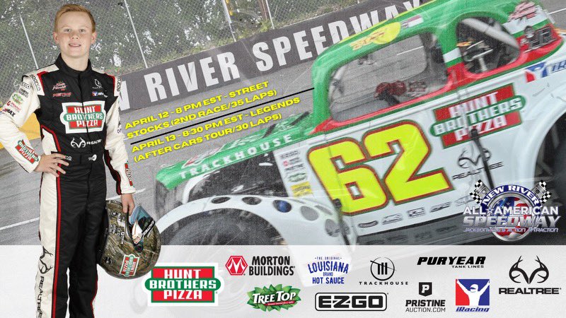 First time @newriverswy and first time doing double duty! @hbpizza @Realtree @TreeTopInc @TeamTrackhouse @iRacing @EZGOvehicles @MortonBuildings @PristineAuction @puryeartank @LA_Hot_Sauce