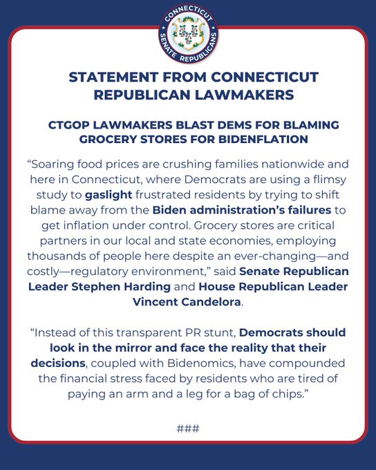 Anything spin to deflect from Democrats accepting full culpability for inflation. @ryanfazio @ctgop