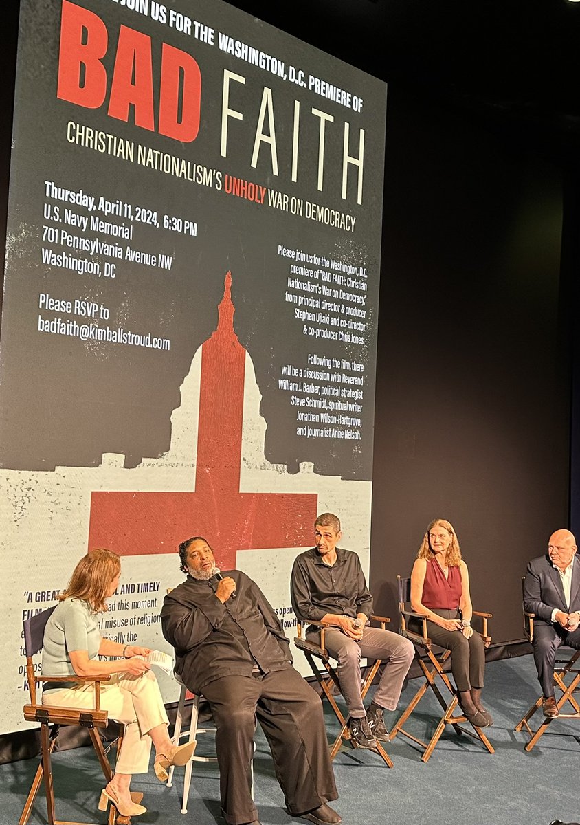 After the DC premiere, participants in the film spoke about strategies to counter Christian Nationalism. @RevDrBarber @wilsonhartgrove @anelsona @SteveSchmidtSES