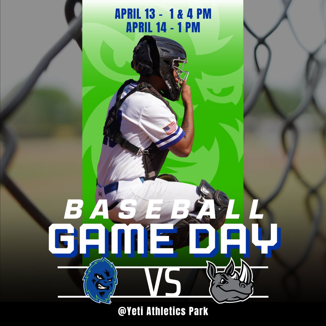 Come out this weekend to see the Yetis take on the Gaston Rhinos in a weekend series. On Saturday, April 13, games will be at 1 and 4 pm and on Sunday, April 14, one game at 1 pm. Admission is $7. Students, faculty, and staff are admitted free with college ID. @cccyeti_bsbl