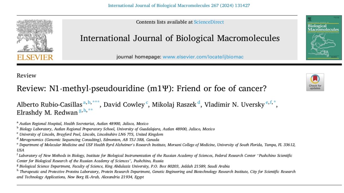 Las llamadas vacunas Covid de ARNm  pueden aumentar el riesgo de cáncer 👇

El  estudio titulado 'Revisión: N1-methyl-pseudouridine (m1Ψ): ¿Amigo o enemigo del cáncer?' publicado por International Journal of Biological Macromolecules  de Elsevier señala que la inmunidad celular y