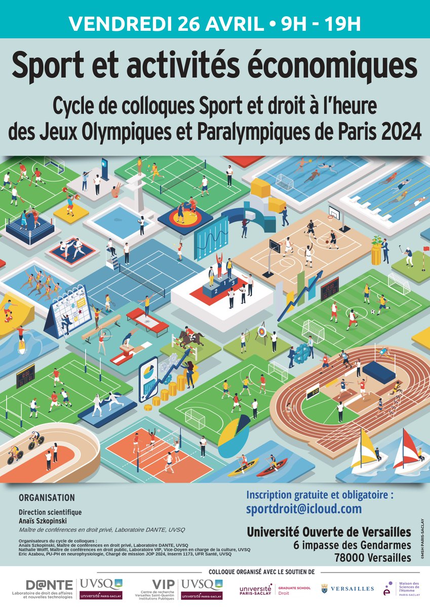 🗓️Le colloque Sport et activités économiques, organisé par Anaïs Szkopinski, MCF en droit à l’UVSQ, membre du labo DANTE, aura lieu vendredi 26 avril à l’UOV de <a href="/Versailles/">Versailles</a>.
C'est le 2e colloque du cycle Sport et droit à l'heure des JOP #Paris2024 ⚖️🏅
dante.uvsq.fr/colloque-sport…