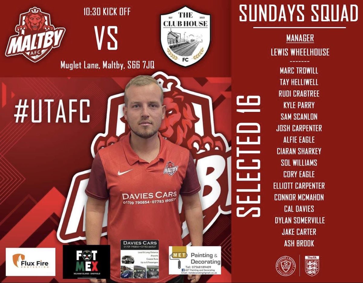 Title Decider.

1st vs 2nd, 2 games left, level on points.

This Sunday we host <a href="/Clubhouse_FC/">The Clubhouse FC</a> in the biggest game of the season.

The boys are well up for it, should be a cracking game so get yourself up to the main to support the lads!

10:30 kick off, on the main pitch

UTAFC🔴