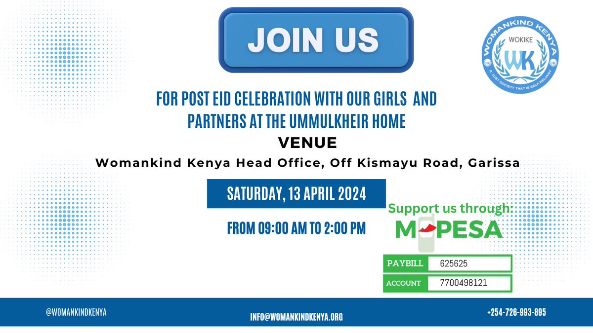 Finally the day is here, tomorrow we celebrate our post Eid celebrations with our girls at Umulkheir girls home. Join us as we empower the girls and create awareness on our Scholarship program. ✅You can support us through; Mpesa paybill: 625625 Account:7700498121