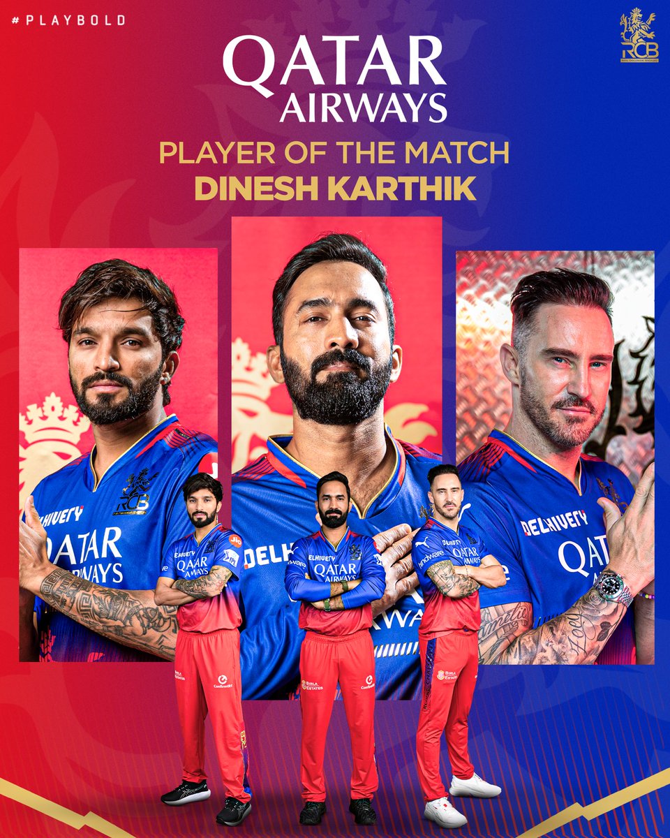 'When the pressure mounts, DK steps up to the plate!' For his unbeaten 5️⃣3️⃣(23) last night, Dinesh Karthik is our @qatarairways Player of the Match for #MIvRCB. 🙌 #PlayBold #ನಮ್ಮRCB #IPL2024