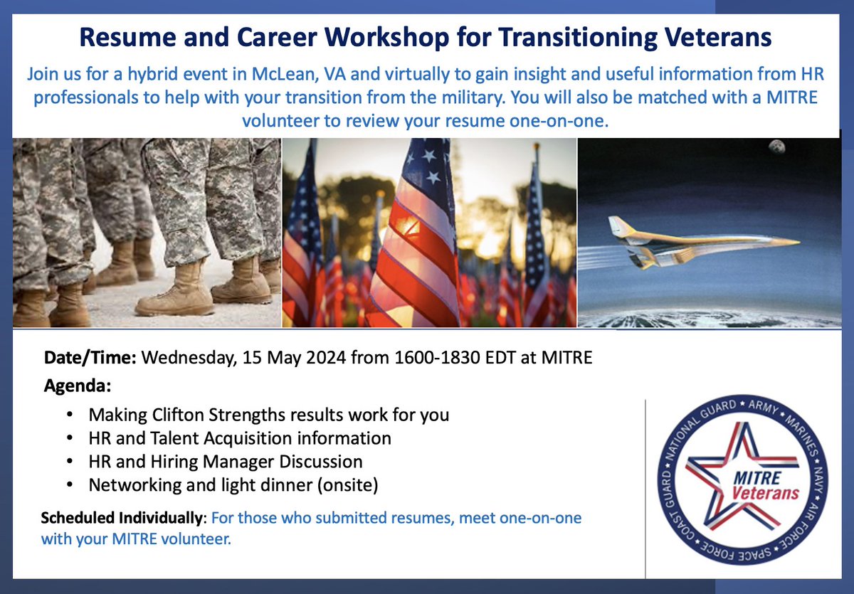 Know a #veteran transitioning to a civilian career? We're hosting a free, virtual resume & career workshop May 15 to help #veterans feel confident in translating their military skills to the civilian workforce. Sign up today or send to a veteran. spklr.io/6019op0N
