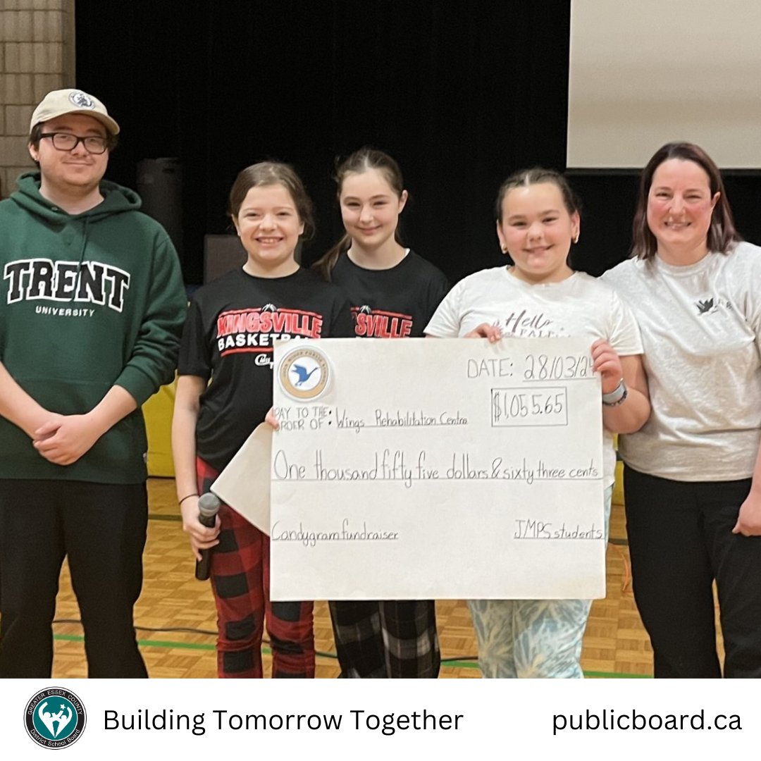 THE GECDSB congratulates The Jack Miner Jaguars in raising $1,055.65 to donate to Wings Wildlife Rehabilitation Centre. Jack Miner’s Student Council planned, promoted, and sold candy grams for Valentine’s Day and the money raised was donated to the centre. Representatives from…