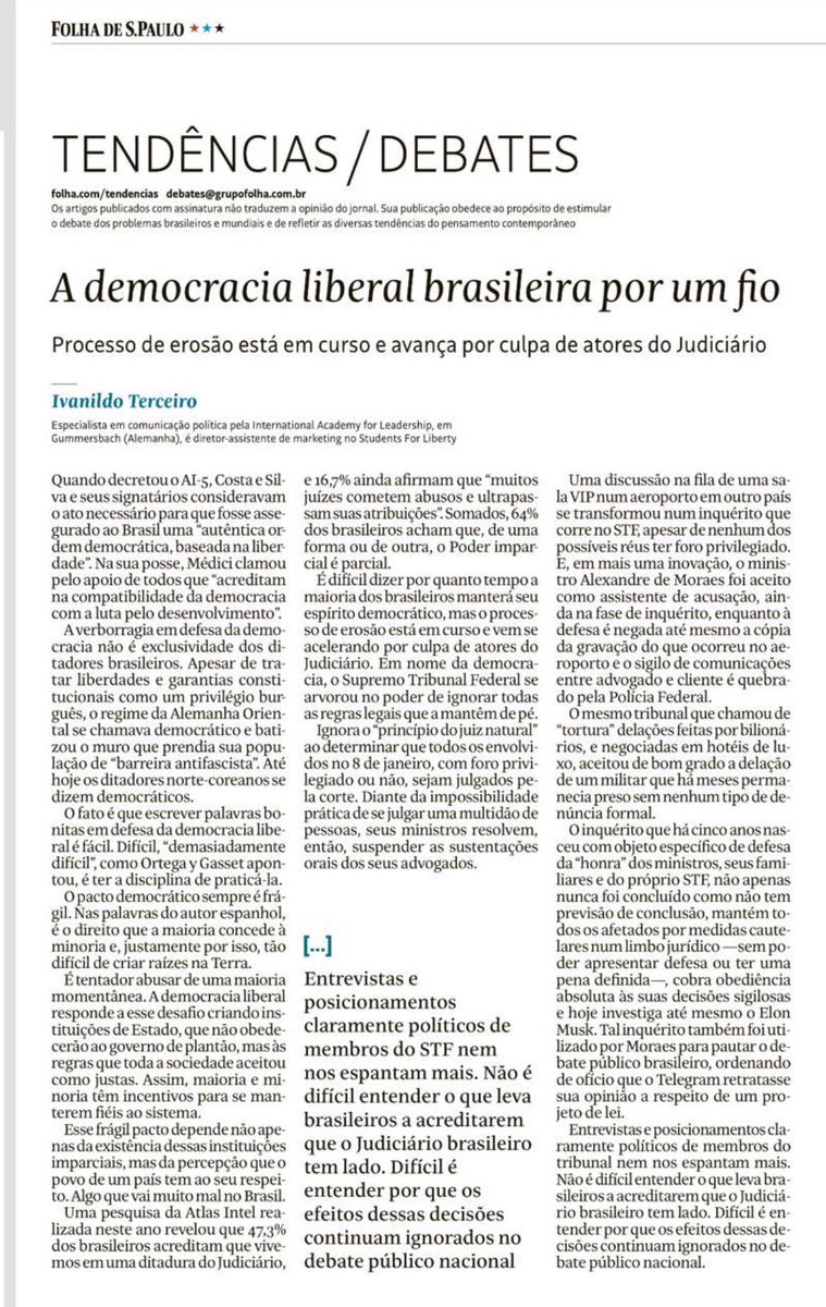 Um ótimo artigo de @ivanildoiii, publicado - surpreendentemente - na Folha.
