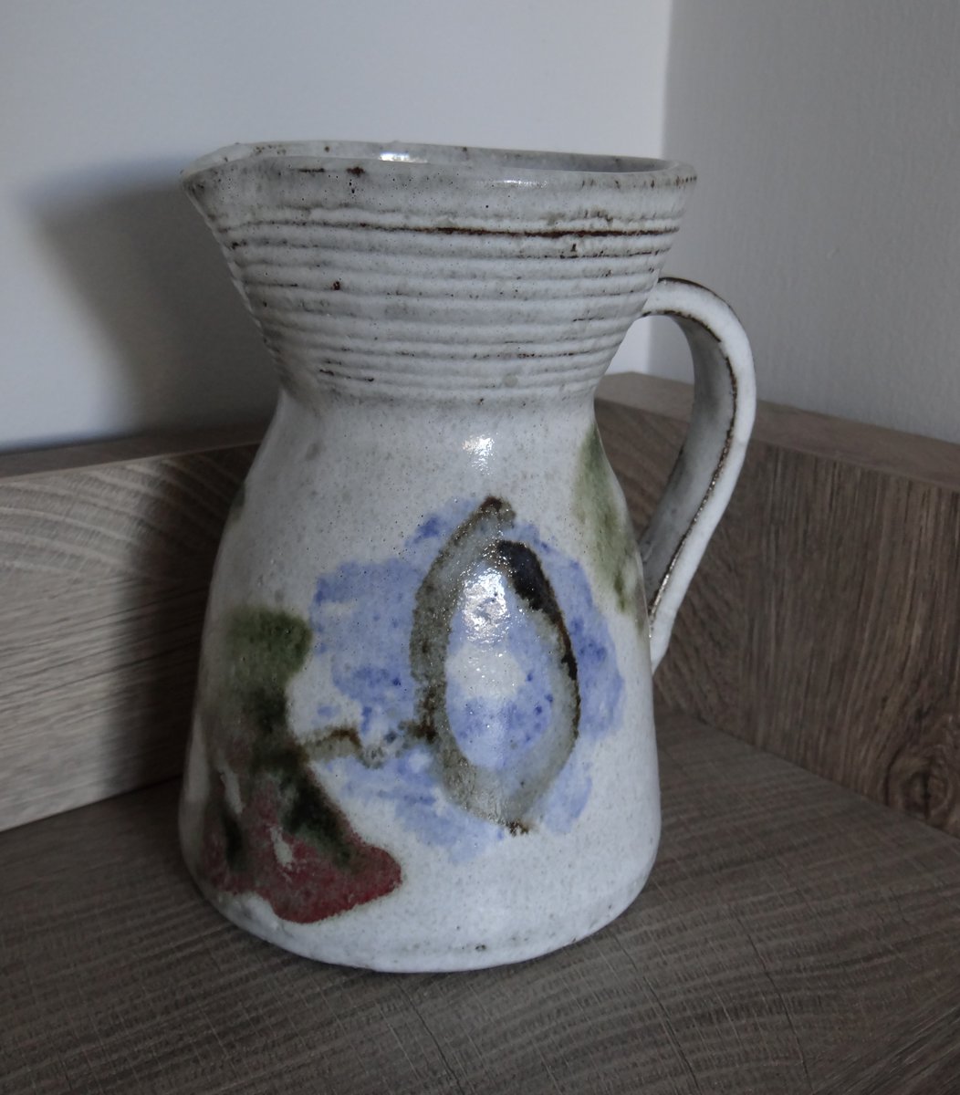 Albert Thiry, vintage Vallauris ceramic pitcher, gray-blue color with stylized flower, French Riviera, master potter #homedecor #etsyfinds #vintage #decor #onlineshopping #HomeStyle  #elevateYourDecor #wiseshopper  #pottery #pitchers
Available here
 elementsdeco.etsy.com/listing/743163…