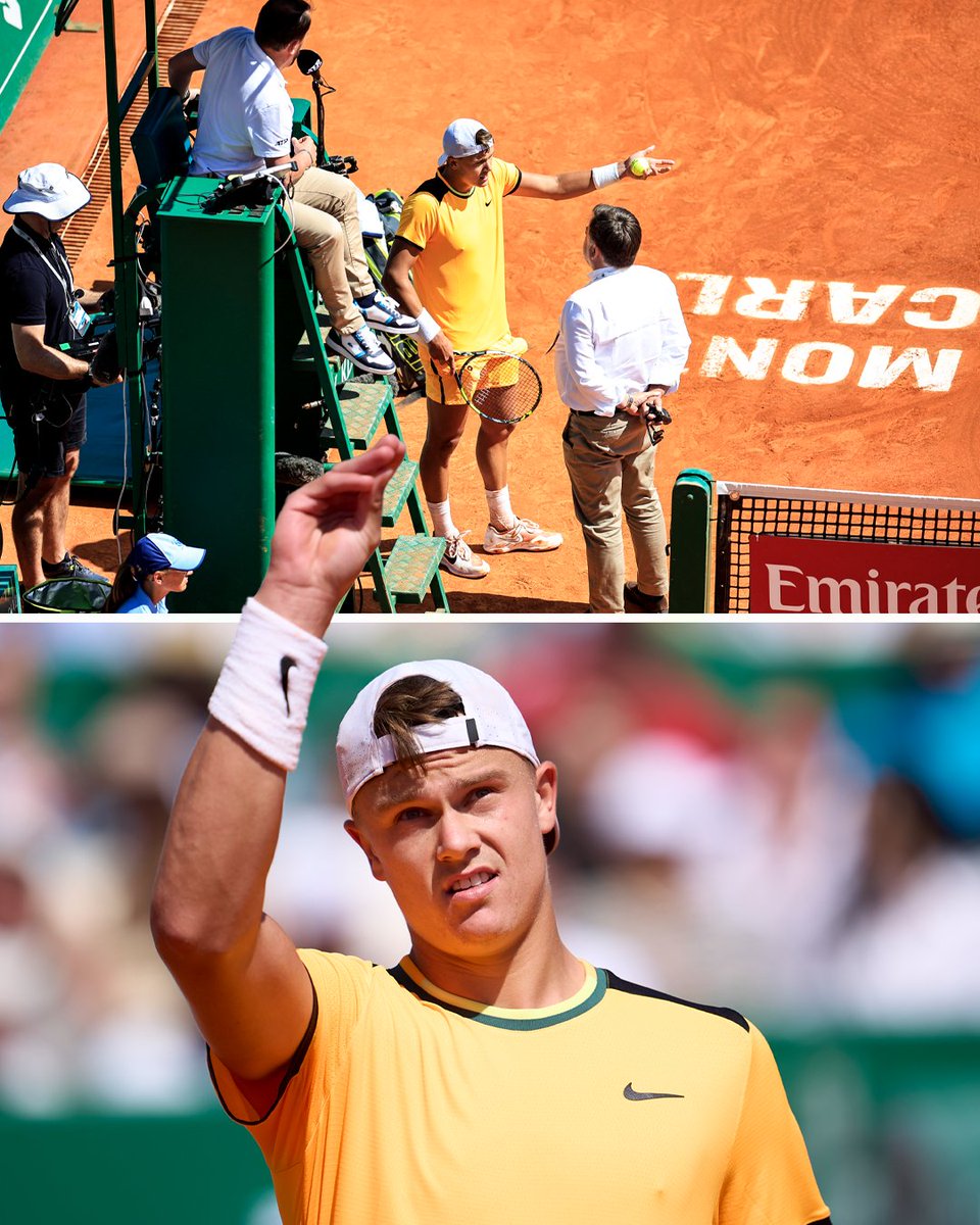 It's all kicking off in the QF match between Holger Rune and Jannik Sinner 😬 ⚠️ Rune gets a time violation warning, the crowd cheers and he tells them to be quiet ⚠️ Rune then gets a second warning for unsportsmanlike conduct and argues with the umpire #RolexMonteCarloMasters