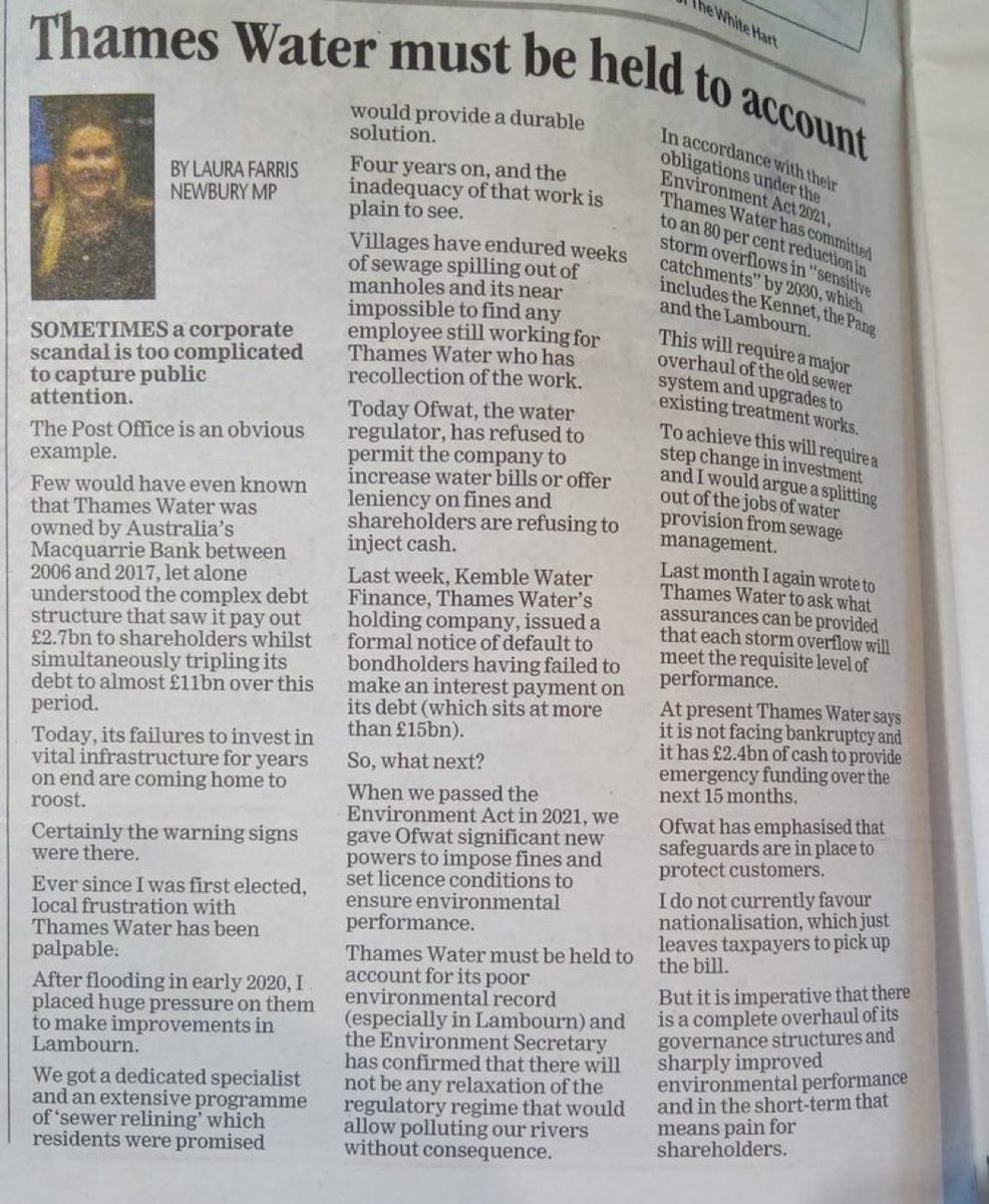 our #MP @Laura__Farris votes faster than @thameswater pumping #sewage into a #Chalkstream We get handwringing editorials in  @NewburyToday
It doesn't hide the fact she failed to vote for the strongest enforcement when she had the opportunity but voted to allow more discharges.