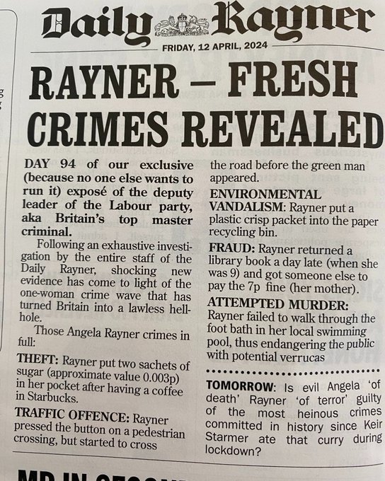 Shock horror! Angela Rayner is surely toast, as Private Eye reveals the true extent of her many crimes 'RAYNER - FRESH CRIMES REVEALED!'