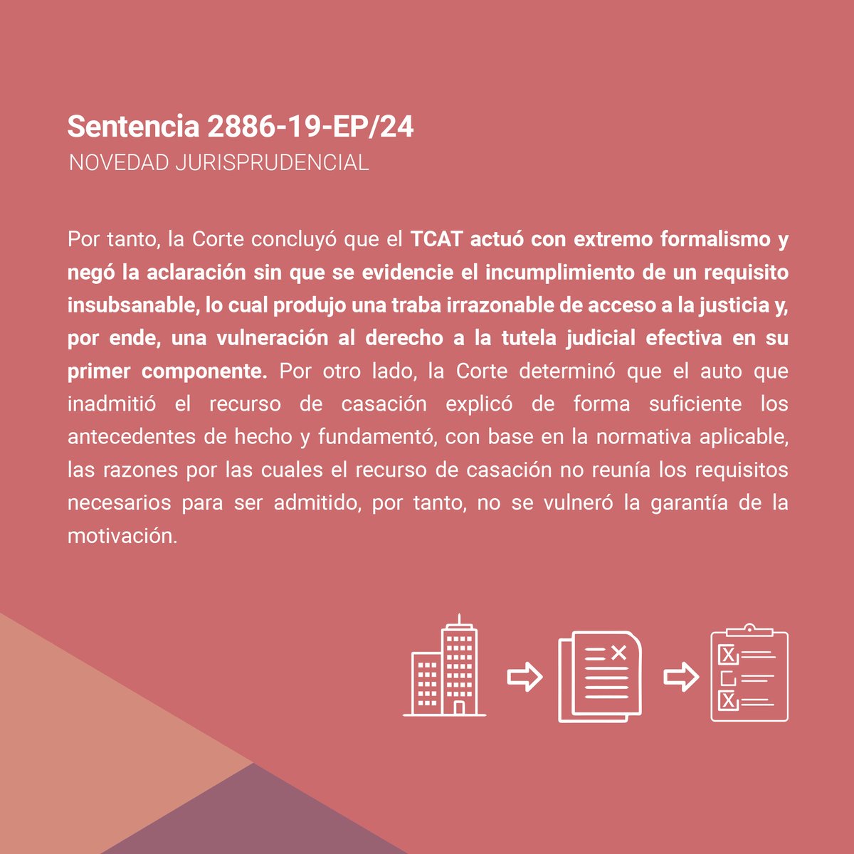 #NovedadJurisprudencialCC | Vulneración de la tutela judicial efectiva porque el Tribunal de lo Contencioso Administrativo y Tributario ordenó el archivo de la demanda sin que se evidencie un requisito insubsanable.

Lee más en la Sentencia 2886-19-EP/24⤵️
tinyurl.com/2xv8oowh