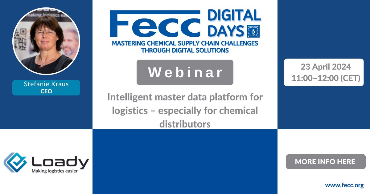 FeccEurope's tweet photo. 👨‍💻 Fecc Digital Days 2024
👉 Loady Webinar: Intelligent master data platform for logistics – especially for chemical distributors
📅 23 April 2024 | 11:00-12:00 CET
🎙️ S. Kraus - Loady, CEO
⚠ Event free &amp; open to everyone

📲 More info -> https://t.co/XzI06PPbDx

@loadylogistics https://t.co/wdySf6VaG0