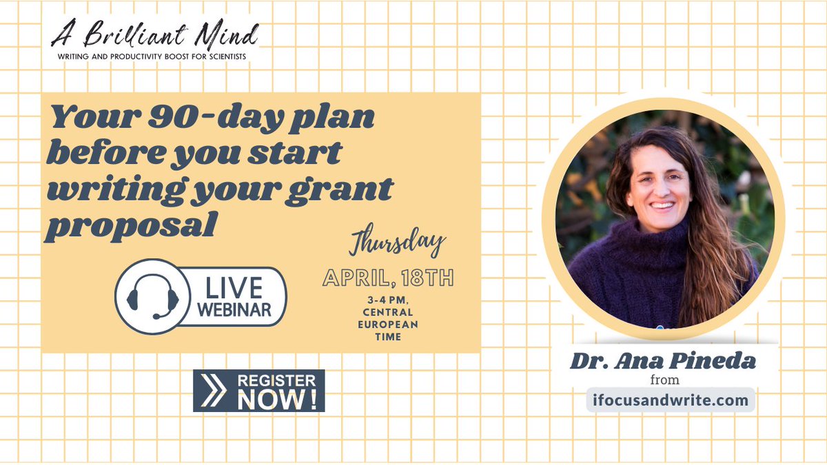 Put all the chances on your side to make your grant application a success! Next Thursday, I have the pleasure of welcoming @ana_pineda_ for a masterclass on how to craft your 90-day plan before you start writing your grant proposal. REGISTER at lnkd.in/dXSm-RHX.