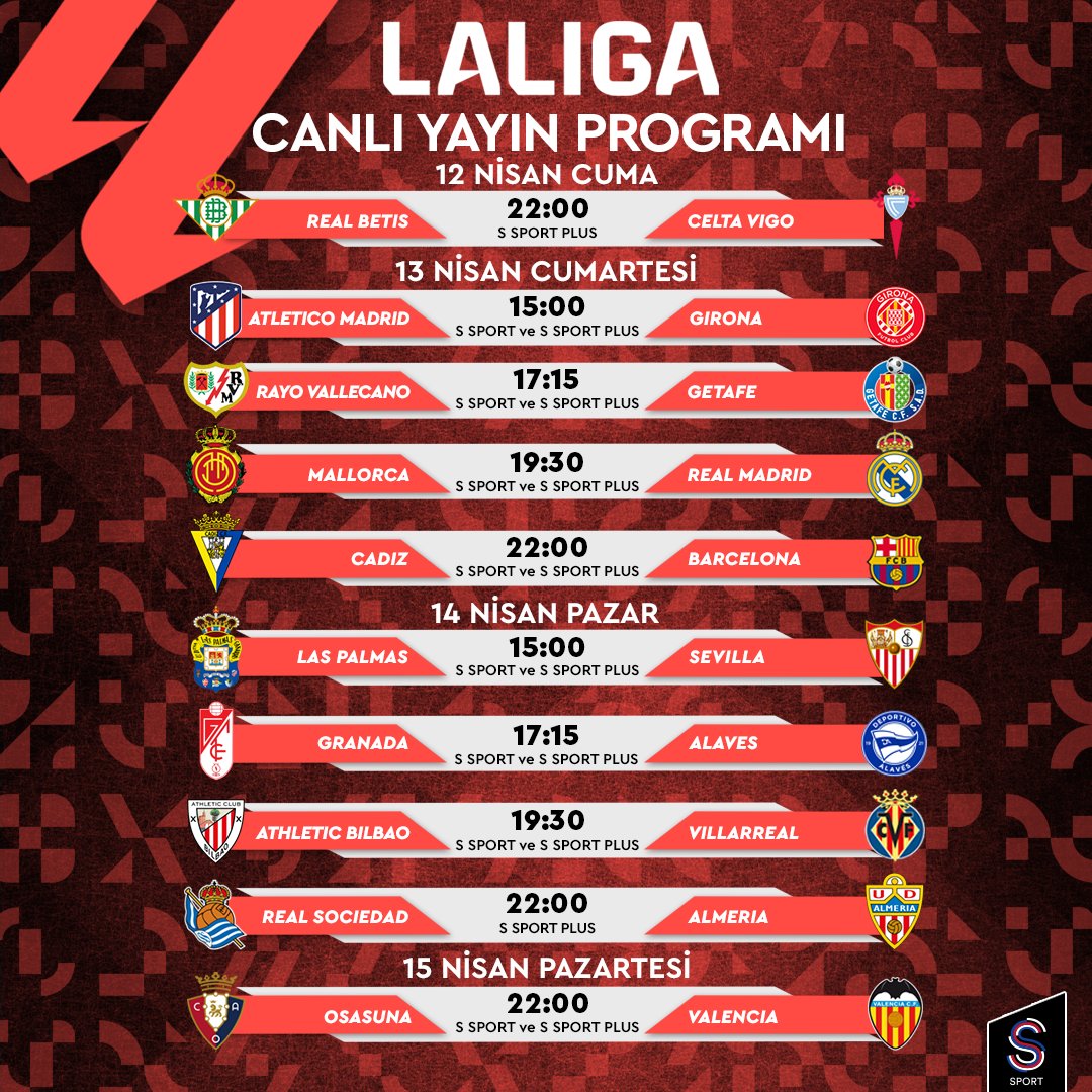 #LALIGA'da heyecan heyecan devam ediyor! 31. haftanın maç programı sizlerle!