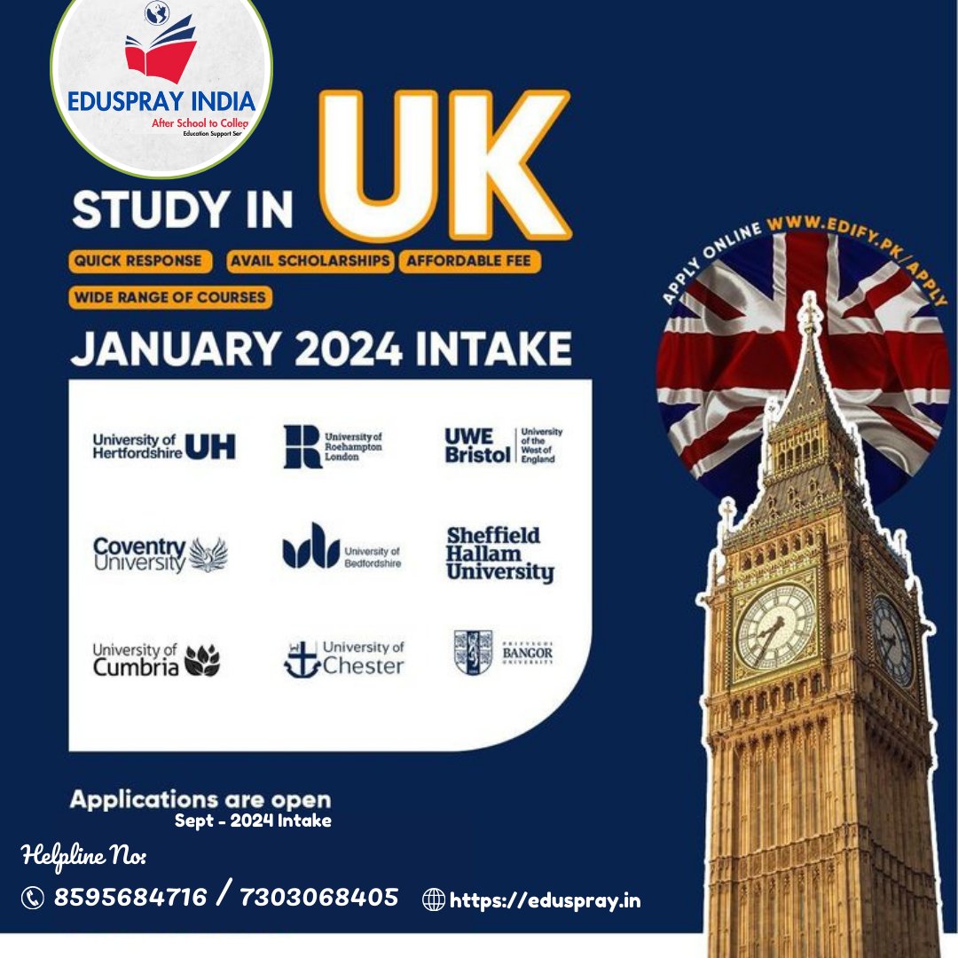 edusprayindia's tweet photo. 🎓 Dreaming of studying in the UK? 🇬🇧 Admission for Fall 2024 is now open! ✨ Explore your possibilities and unlock your future at top UK universities. From vibrant cities to world-class education, the UK offers it all! 🌟 🚀
@edusprayindia
https://t.co/ADamFntTwP

#StudyinUK https://t.co/qLyZBLiwJn