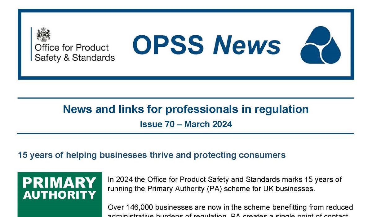 OPSS News features 15 years of helping businesses thrive and protecting consumers by running the Primary Authority (PA) scheme for UK businesses. Read the full copy here: gov.uk/guidance/busin…