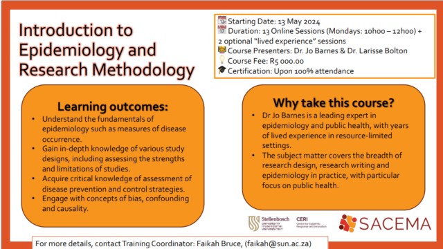 SA Centre for Epidemiological Modelling & Analysis (@sacema_su) on Twitter photo 🌟 Embark on a journey through epidemiology with @SACEMA_CoE engaging online course! Led by experts, discover the secrets of disease prevention & research methods. It's more than a course; it's an experience! ✨ ❓faikah@sun.ac.za
📝bit.ly/Intro_Epi_apply 🌟 Embark on a journey through epidemiology with @SACEMA_CoE engaging online course! Led by experts, discover the secrets of disease prevention & research methods. It's more than a course; it's an experience! ✨ ❓faikah@sun.ac.za
📝bit.ly/Intro_Epi_apply