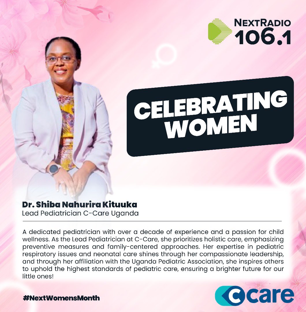 nbstv's tweet image. Here's to Dr. Shiba Nahurira Kituuka, leading pediatrician @C_Care_Uganda who embodies dedication and compassion in child wellness. With over a decade of experience, her passion shines through in every life she touches. Let's celebrate women like Dr. Shiba.

#BigOnCare