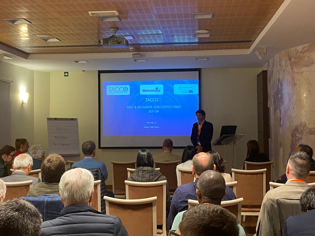 Pablo Puerto from <a href="/IDEKO_/">IDEKO</a>  is taking over at #Metromeet2024! 💥🤓

"TACCO – Fast &amp; Accurate Zero Defect Part Set-Up by Photogrammetry"

⇥Increase productivity/flexibility
⇥#Metrology by means of #photogrammetry
⇥Pioneer in the market

💡☝🏻 Do you know about the #TACCO project?