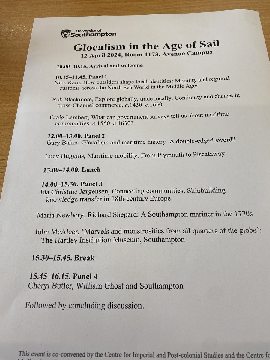 Getting set for a fascinating day on Glocalism in the Age of Sail @cmrcsouthampton and the Centre fodder Imperial and Post-colonial Studies at @unisouthampton