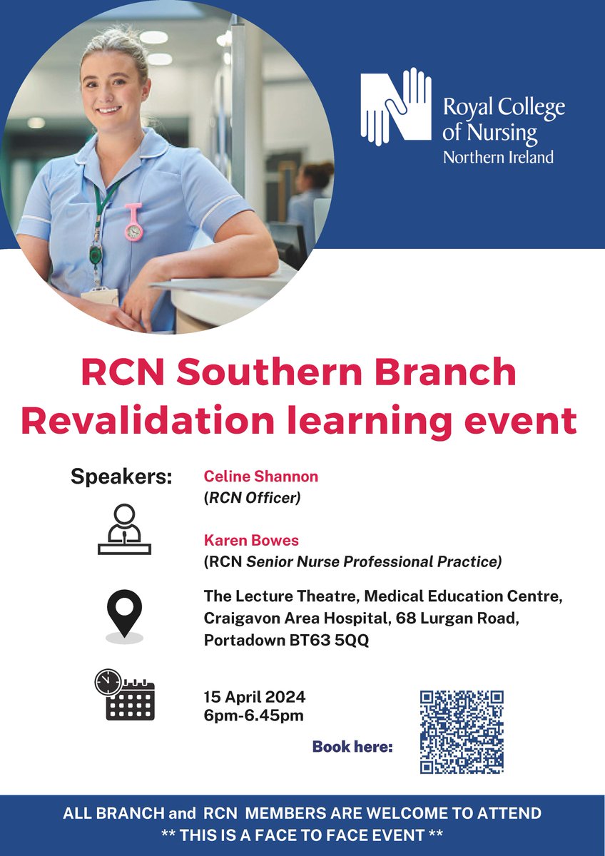 Save the date! Revalidation learning event at MEC, Craigavon Area Hospital on 15 April 2024 with amazing speakers Celine Shannon and Karen Bowes. #healthcareprofessionals #learningevent Book now! bit.ly/4aCprj5