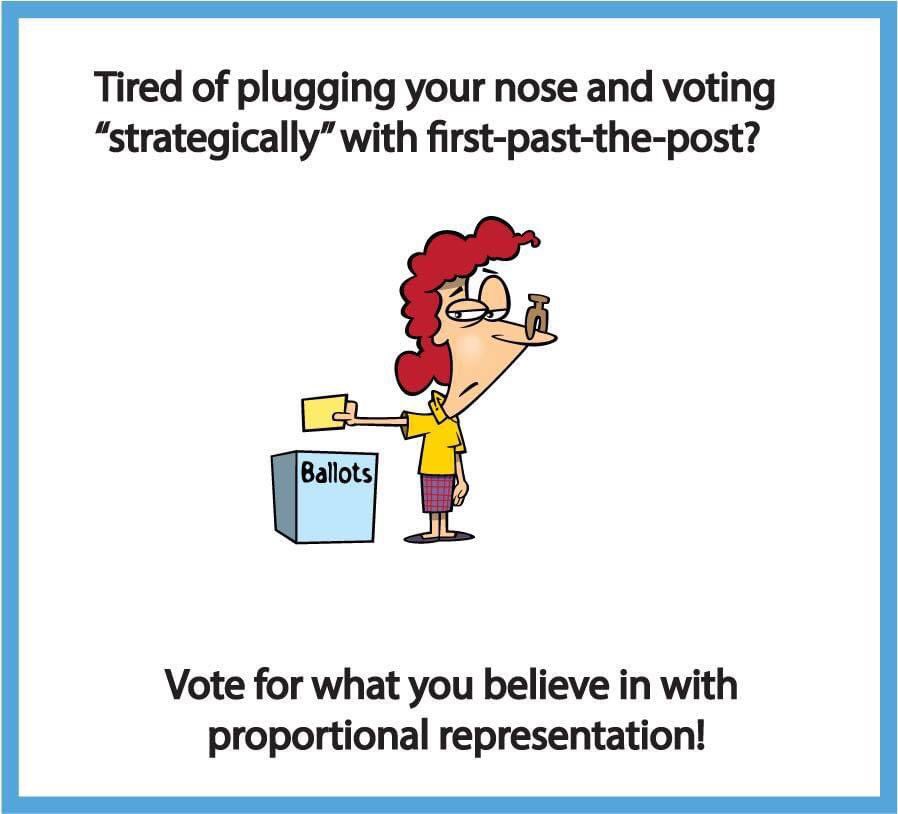 Whilst voters are saddled with the first-past-the-post voting system hardly a day goes by without calls for #TacticalVoting,  for for a particular candidate.

It’s way past-time to #GetPRDone so that we can actually vote for a preferred candidate. 
#ProportionalRepresentation