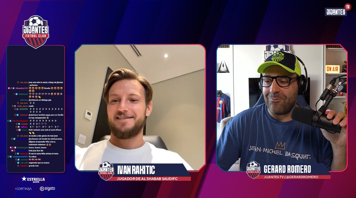 📺 DIRECTO @JijantesFC 👋 Saludamos a @ivanrakitic, leyenda del Barça, para que nos cuente cómo le va en Arabia y para que analice el momento dulce que vive el equipo azulgrana 🔗 twitch.tv/gerardromero