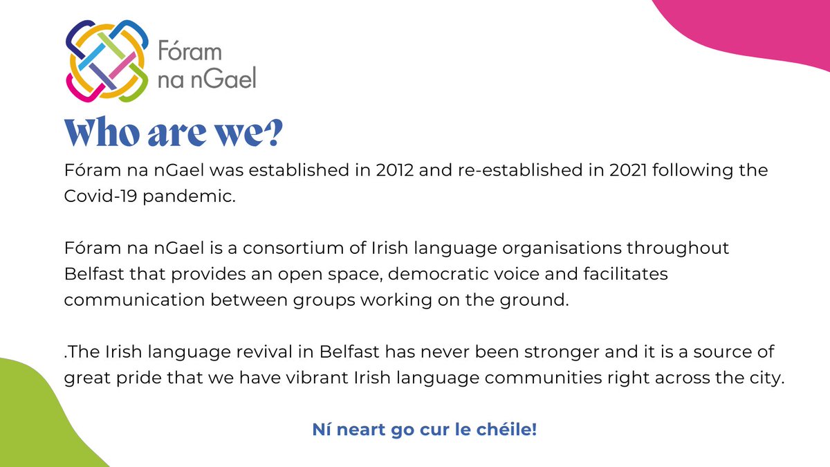 ❓Cé muid | Who are we❓ ✨ Sna laethanta amach romhainn, beidh muid ag cur muid féin in aithne, mar aon leis na grúpaí iontacha atá páirteach san fhóram! 🤝 We'll be introducing ourselves as well as our amazing member groups across our socials over the next few days!