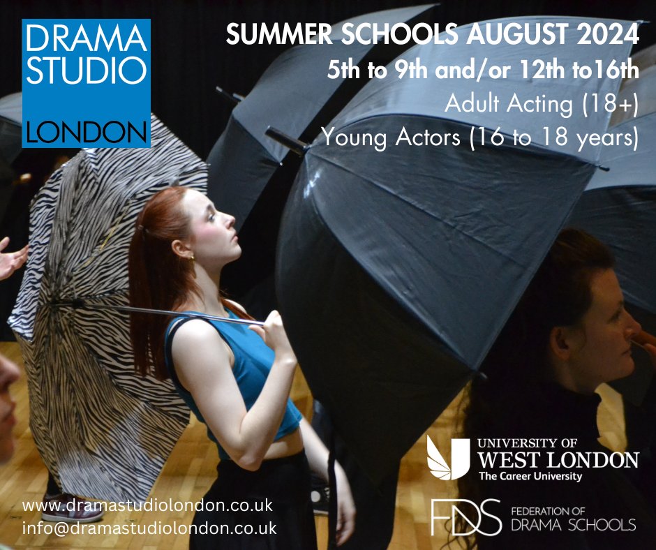 ☔ 🌤 As the Easter break comes to an end - it's time to make plans for this summer! We have Summer School options for 16+ and 18+ this August. Find out more and apply here 👇 dramastudiolondon.co.uk/part-courses/