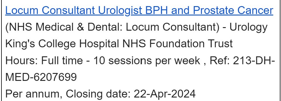 Looking for a Consultant (BPH/Prostate cancer) colleague to join our team! 
healthjobsuk.com/job/v6207699?r…
Do contact us to discuss