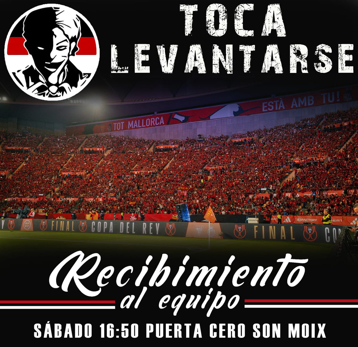 ¡No es momento de rendirse, aún nos queda un objetivo y lo conseguiremos todos juntos! Recibamos a nuestros héroes como se merecen. ENDAVANT @RCD_Mallorca 🔥🔴⚫