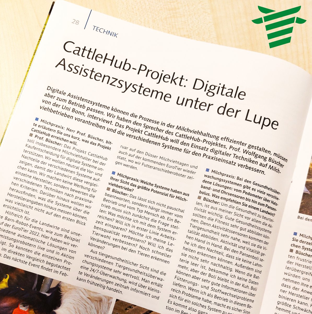 Herr Prof. Büscher stand der „Milchpraxis“ Rede und Antwort.
Alles über CatteHub und die verschiedenen Assistenzsysteme.
Wer sich noch keine Ausgabe gesichert hat sollte sich schnell eine besorgen!
#Assistenzsysteme
#AgrarDigital #CattleHub #Milchpraxis #Interview