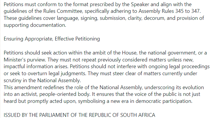 🇿🇦MEMBERS OF THE PUBLIC CAN NOW DIRECTLY PETITION THE NATIONAL ASSEMBLY⬇️