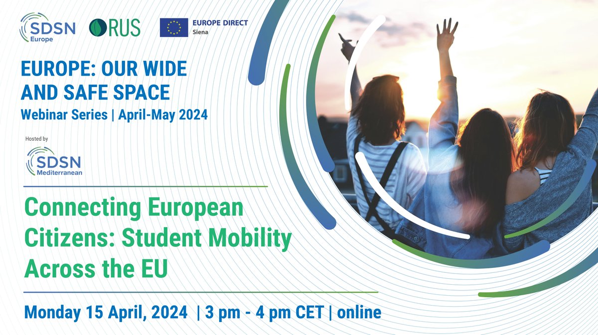 🌍Join us for 'Connecting European Citizens: Student Mobility Across the EU,' a webinar hosted by @SDSN_EU & @SDSNmed on April 15. Explore how EU initiatives have transformed mobility across borders! Register here: us02web.zoom.us/webinar/regist… @‌UNSDSN #EUmobility