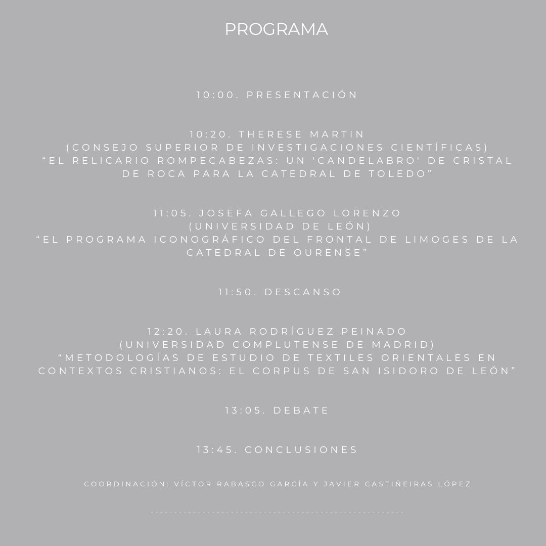 Nos complace presentaros el seminario 'Transferencia, intercambio y resignificación de objetos suntuarios en la Edad Media' que se celebra el 17 de mayo en @unileon @fylunileon y en el que participarán Therese Martin, Josefa Gallego Lorenzo y Laura Rodríguez Peinado.