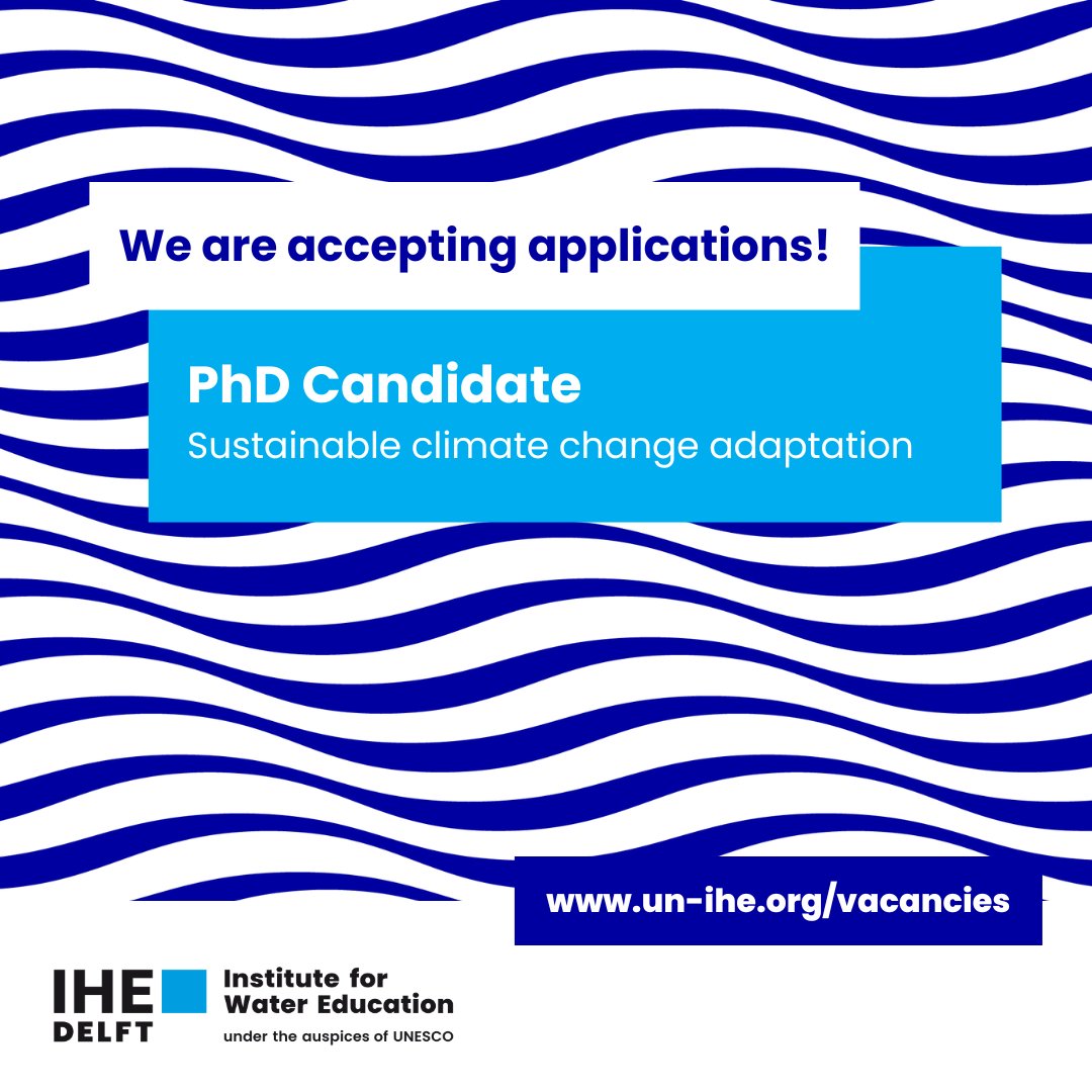 Searching for a #climatechange #PhD? Look no further! ✅ PhD Candidate in ‘Water flow modelling and flooding hotspot analysis in a changing climate’ ℹ️ here: shorturl.at/rCNRW ✅ PhD Candidate in ‘Sustainable climate change adaptation’ ℹ️ here: shorturl.at/nwyJ7