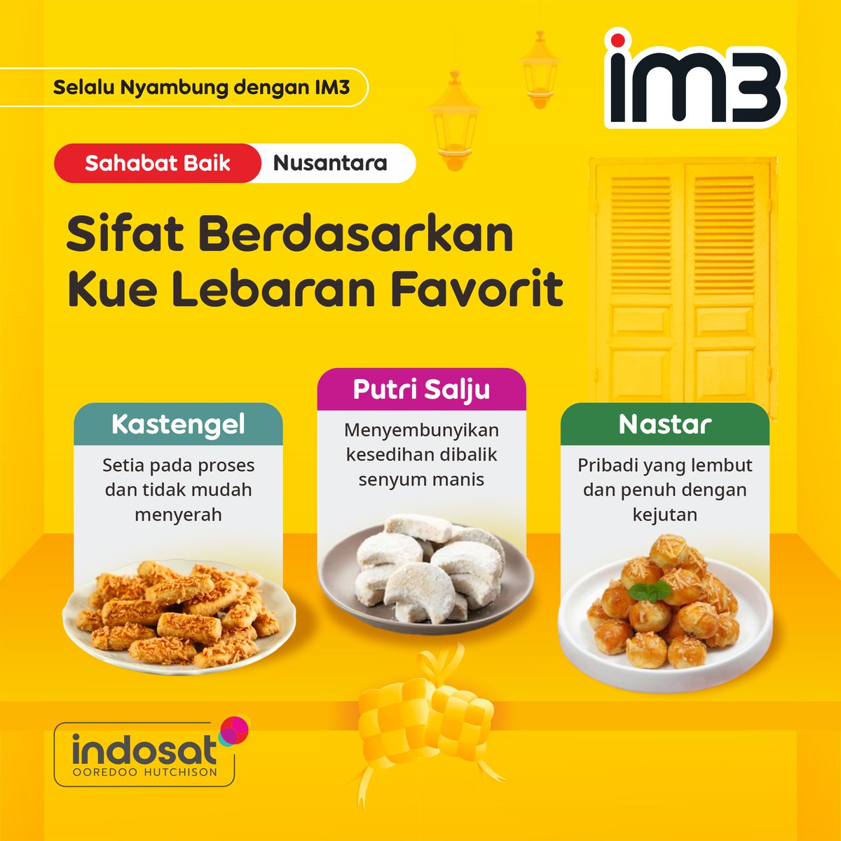 Menentukan sifat berdasarkan zodiak ❎​ Menentukan sifat berdasarkan kue kering ✅​ Kalau Mimin paling cocok dan favorit sama nastar deh. Kalau para #SahabatBaikku pilih kue kering yang mana nih? Yuk spill di kolom komentar 💛