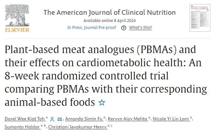 'A plant-based meat analogues diet did not show widespread cardiometabolic health benefits compared with omnivorous diets' Actually, 'glycemic homeostasis was better regulated in the animal-based meat diet [possibly due to] lower dietary carbohydrates & increased protein'