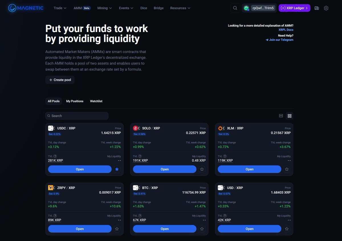AMM in #XRPL is now officially available! 🎉

The most convenient and comfortable service for using AMM is Magnetic! 🧲 

Liquiding will be available very soon (developed by Magnetic). 
You will receive additional rewards for hold LP tokens! 💰

AMM: xmagnetic.org/amm
MAG