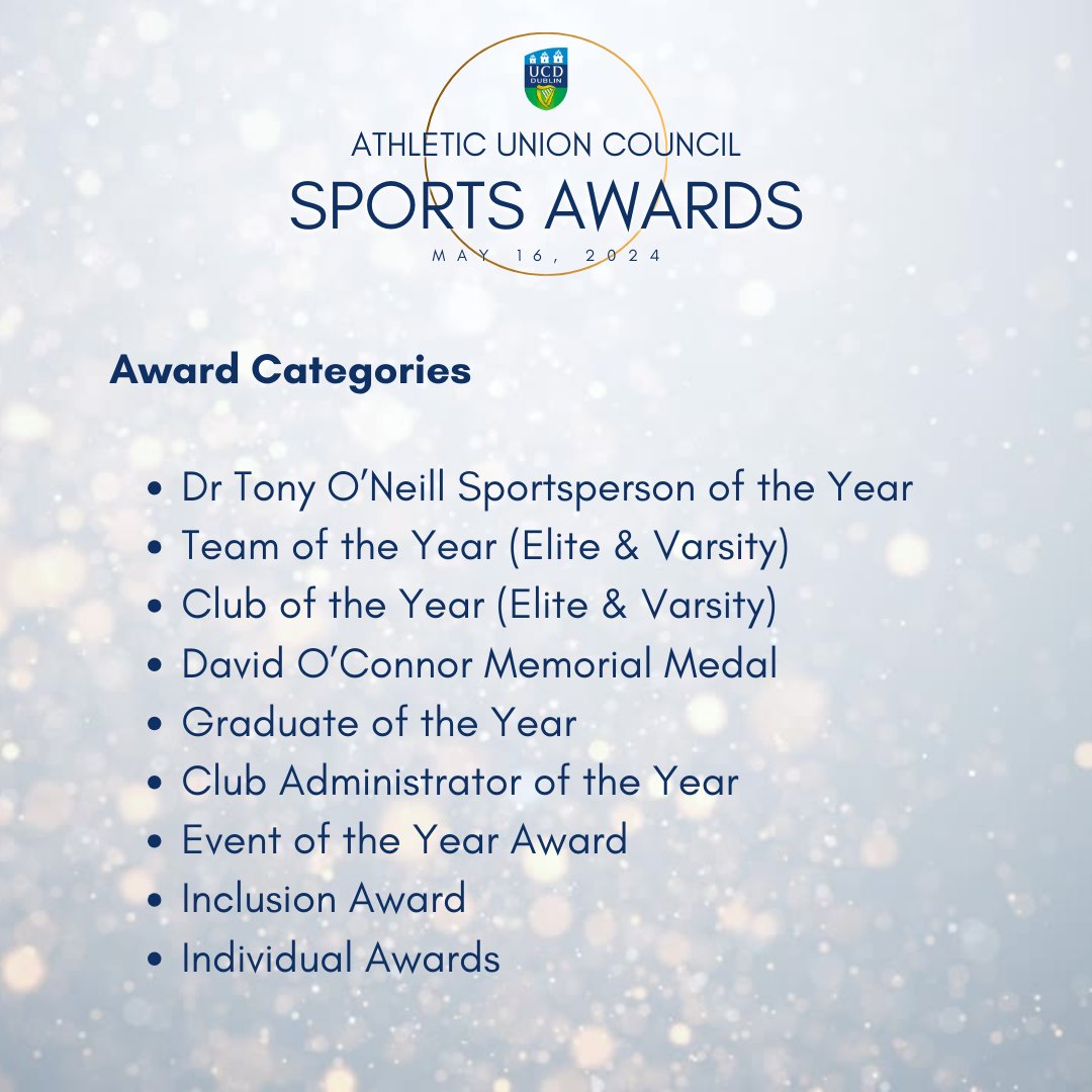 🌟Just 1 week left to make a nomination for the UCD Athletic Union Council Sports Awards 🌟 Nominate Now➡️eu.surveymonkey.com/r/5HYWCR6 🎉All nominees will be invited to the awards🎉 More Info ℹ️ ucd.ie/sport