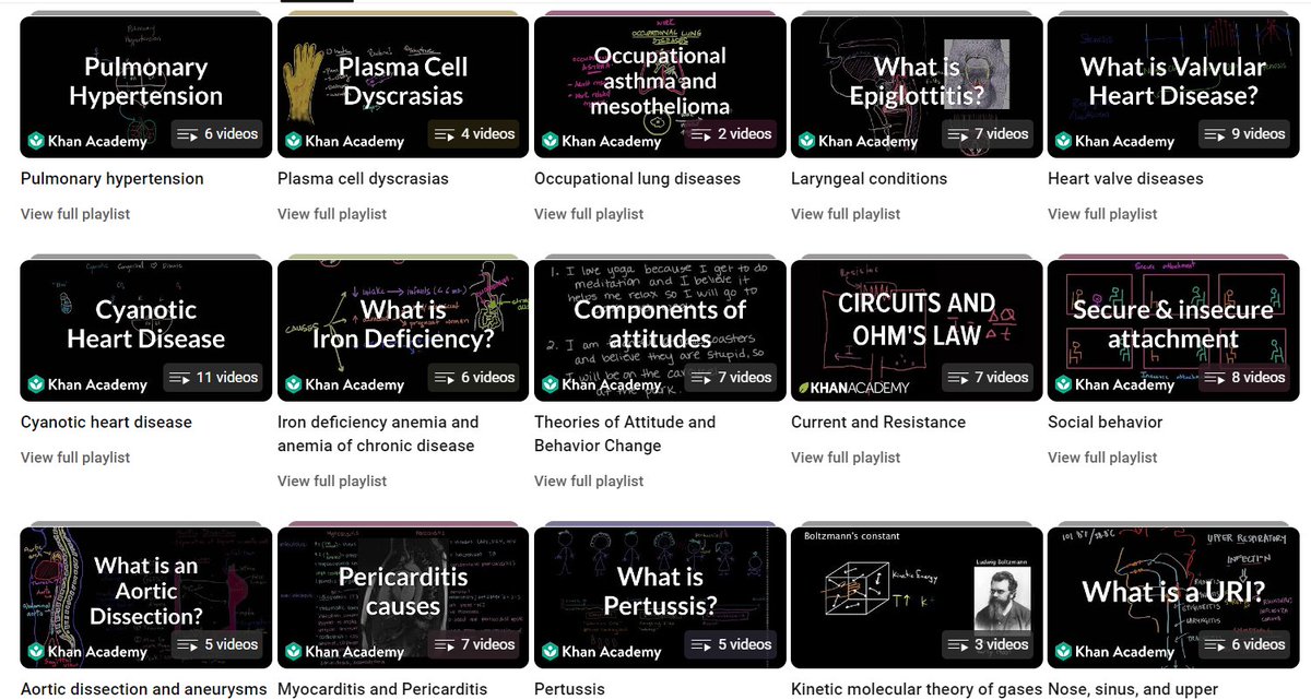k8e9n6n4y's tweet photo. 推荐一个youtube channel：khanacademymedicine
很多基础医学课，没有相关知识也很好懂，playlist都有分类，调感兴趣的看，配合Language Reactor查看专有名词，看不到就换个类目

我认为无论是否从事医学相关工作，了解基础医学general knowledge是非常必要的，比如人体基本构成，各种常见病的原理 https://t.co/iwzSlnPWo2