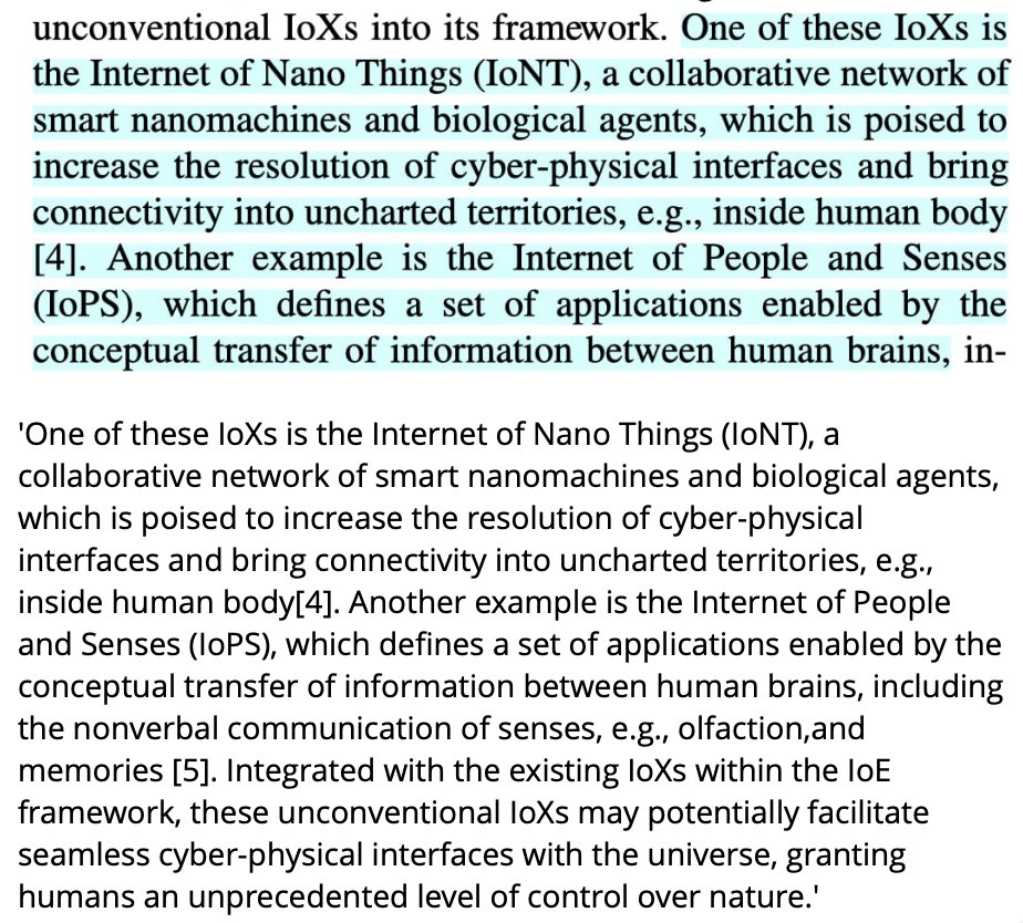CorinneNokel's tweet image. &apos;...the Internet of Nano Things (IoNT), a collaborative network of smart nanomachines and biological agents, which is poised to increase the resolution of cyber-physical interfaces and bring connectivity into uncharted territories, e.g., inside human body.
researchgate.net/publication/37…