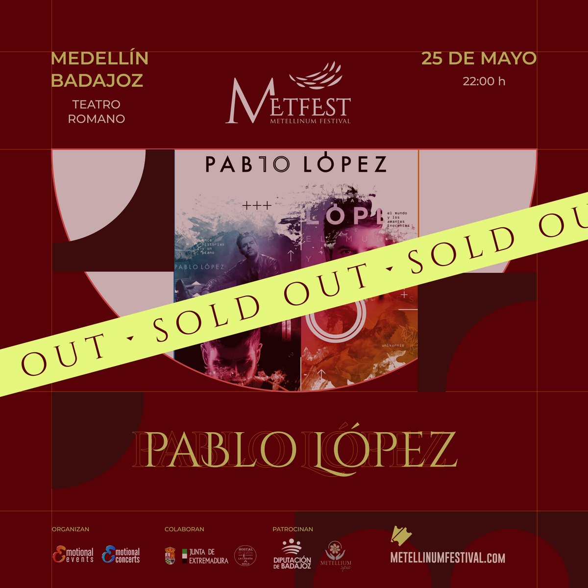 🎉 ¡Pablo López logra hacer SOLD OUT en su concierto del 25 de mayo!🎉 No aguantamos las ganas de que llegue el día de poder disfrutar de sus mejores canciones en el maravilloso Teatro Romano de Medellín, Badajoz 🤩 #pablolopez #medellinextremadura #metfest #emotionalevents