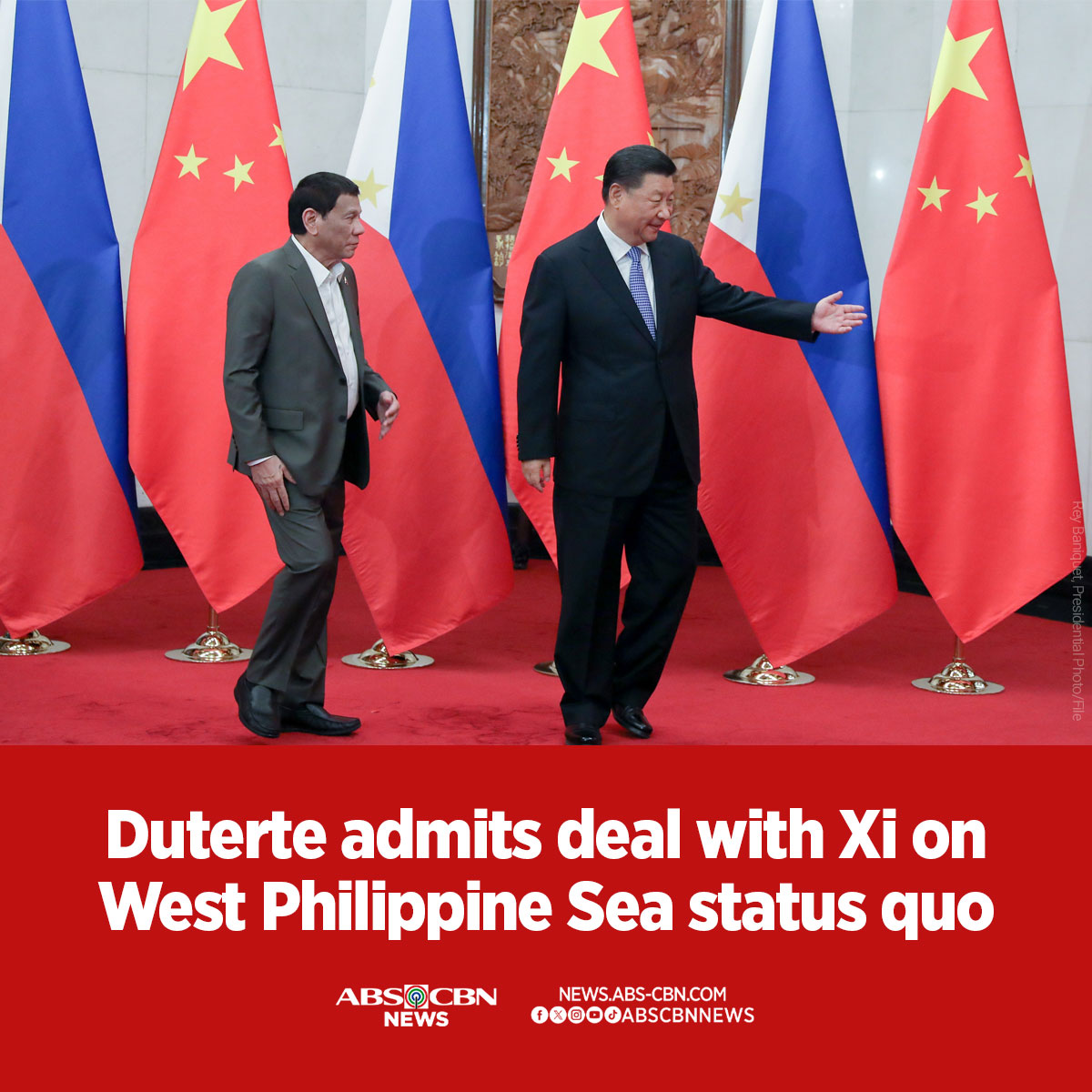 Former president Rodrigo Duterte admitted that he had agreed with Chinese President Xi Jinping to maintain the status quo in the West Philippine Sea.

READ: news.abs-cbn.com/news/2024/4/12…